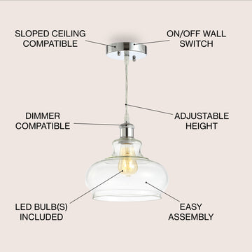Hampton 9.38" Adjustable Iron/Glass Pharmacy LED Pendant - JONATHAN Y